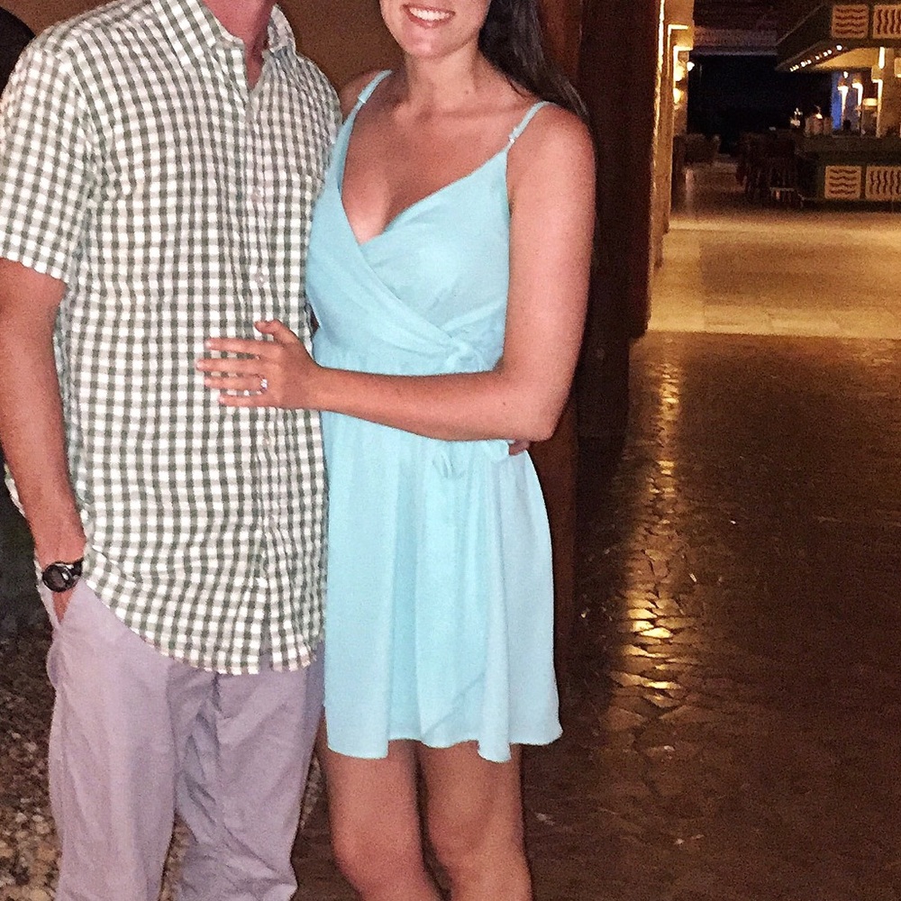 Aqua blue mini dress with side tie